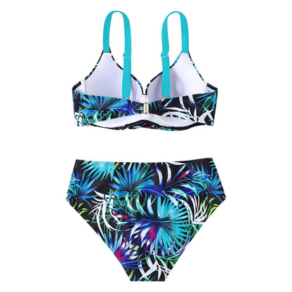 Botanical Print Sexy Swimsuit Womens Bikini Set Summer Beach Bathing Suit Set Slim Tummy Control Bikinis Deep V Neck Swim Suit