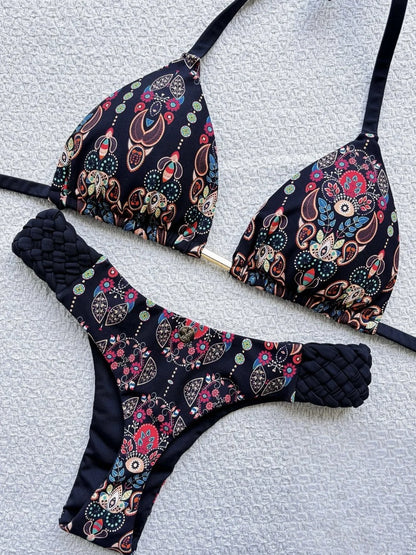 RUOTONSEPT Print Halter Mini Thong High Cut Bikini Female Swimsuit Women Swimwear Two-pieces Bikini set Bather Bathing Suit Swim
