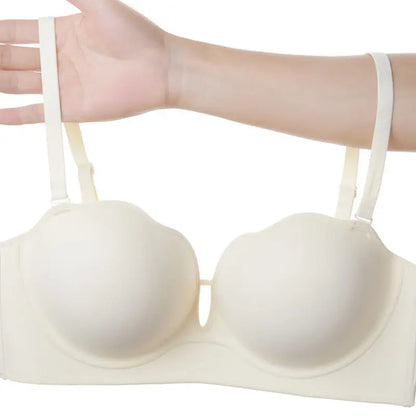 10cm Push Up Strapless Bra Extreme Lift for Small Bust Anti-Slip Silicone Grip Seamless Invisible Design Adhesive Free Plunge