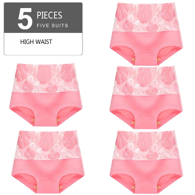 5Pcs Women Panties High Waist Body Shaper Underwear Print Girls Briefs Soft Sexy Underpants Breathable Cotton Female Lingerie