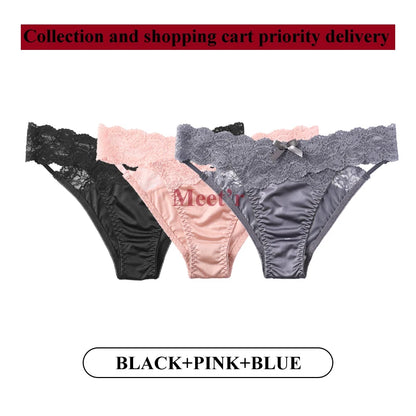 Meet'r 3Pcs/lot Women Sexy Lace Panties Low-waist Underwear Female G String Breathable Hollow out Lingerie Temptation Intimates
