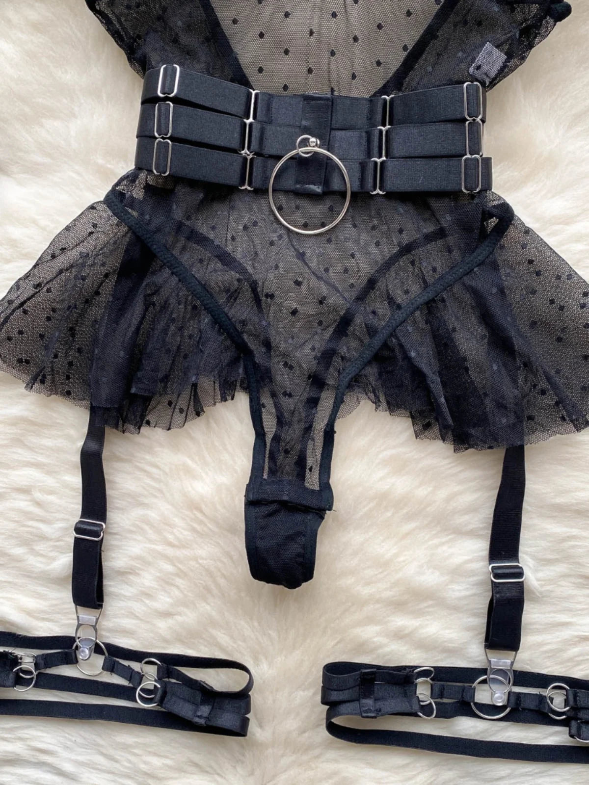 ssTss Ins trendy Girl Sexy Mesh Bottom Strap V-neck one-piece Top bodysuit women's Slimming Waist Ruffle Hemp Vest Jumpsuit