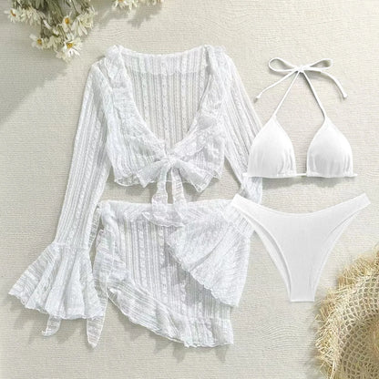 2025 new lace mesh four-piece swimsuit split bikini swimsuit