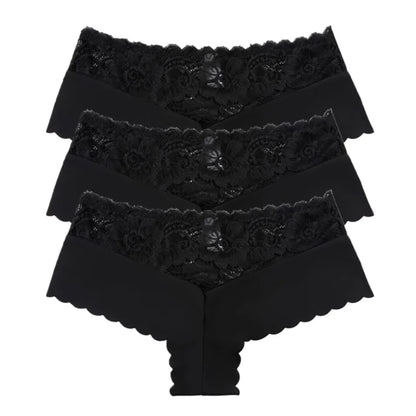 Women's 3 Pieces Panties Sexy Leopard Lace Lingerie Woman Underwear Ladies Underpants Solid Color Woman Clothing Knickers