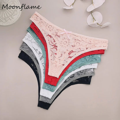 Moonflame 5Pcs Lace Thong For Women Low Rise Soft Intimates Lingerie Sexy Lace Panties Ladies Comfortable Underpants Girls Panty