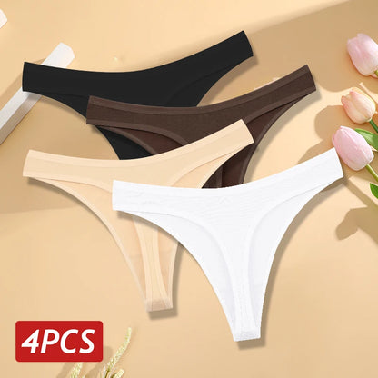 4PCS/Set Seamless Cotton Panties for Women Sexy Low Rise Thong G-String Panty Female V-Waist Breathable Underwear Soft Lingerie