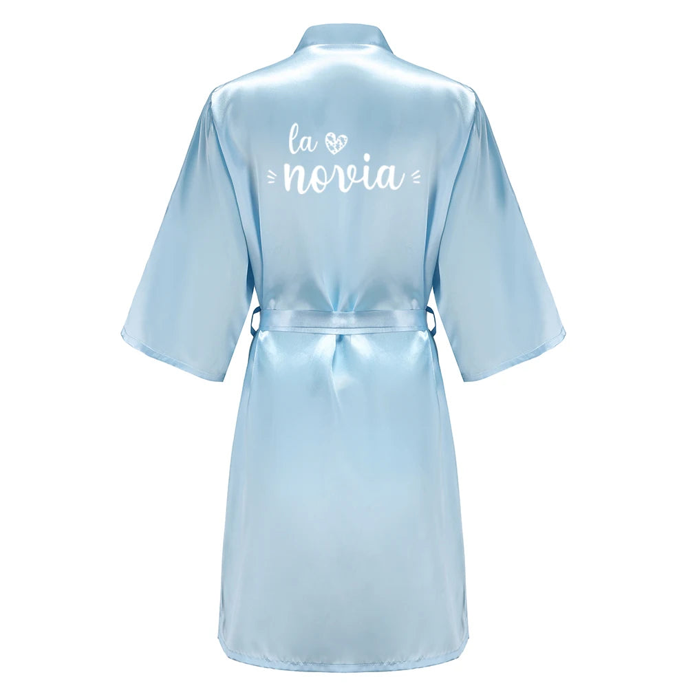 Sage Green Bridal Satin Robe Women Spanish Wedding Robe Novia Kimono Bride Party Bridesmaid Robes