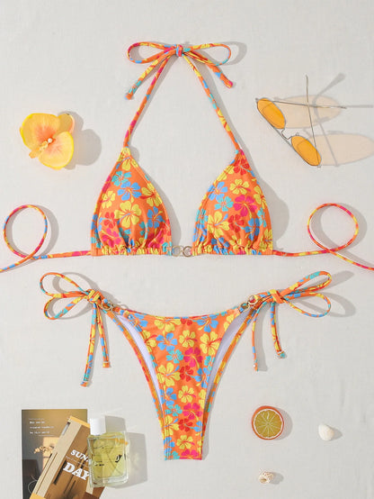 2025 New Women's Bikini Set  Adjustable Tie Side Bandage Swimwear High-End Sexy Two-Piece Bathing Suit Summer Beach Push Up