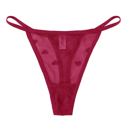 Sexy Lace Sheer Thong Panties Underwear Women'S Low Waist G-String T-Pants Lingerie Heart See Through Mesh Underpants