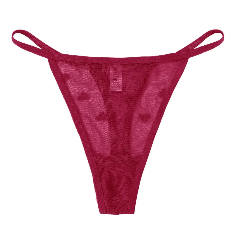Sexy Lace Sheer Thong Panties Underwear Women'S Low Waist G-String T-Pants Lingerie Heart See Through Mesh Underpants
