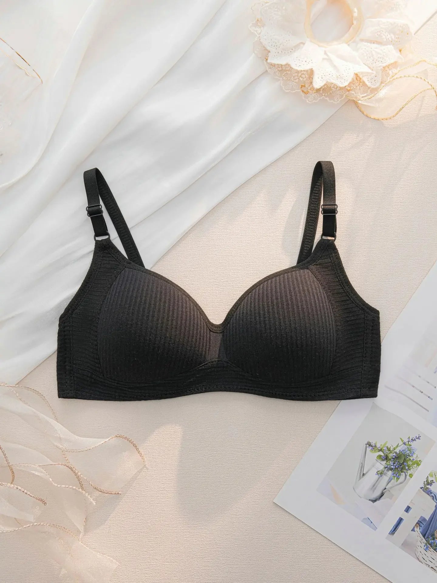 Full Cotton No Steel Ring Bra for Women Summer Breathable Light Color Plus Size Bras Girls Gathered Chest Lift Fashion Underwear
