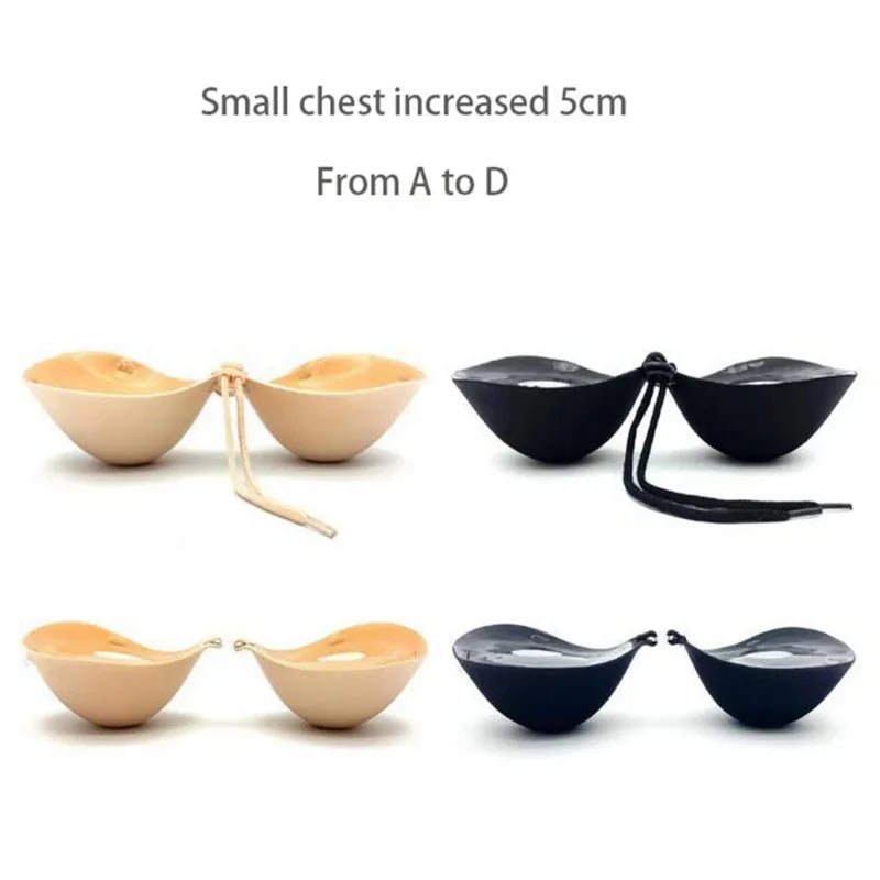6cm Lift Silicone Adhesive Bra - Waterproof Invisible Push Up for Wedding & Backless Dresses, Natural Curve for Small Chest