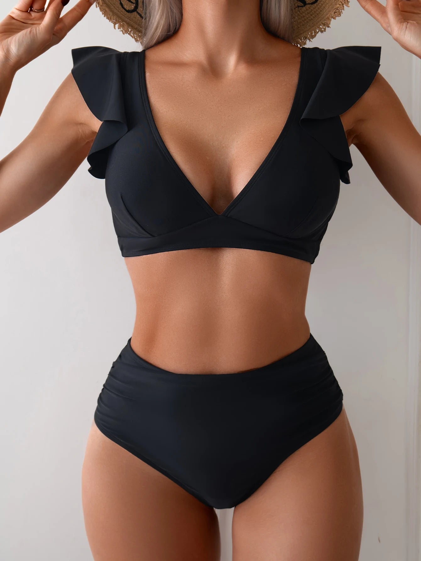 ZAFUL Women High Waisted Bikini Sets Two Piece Ruffle Swimsuit Cross Cutout Ruched Bathing Suit