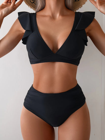 ZAFUL Women High Waisted Bikini Sets Two Piece Ruffle Swimsuit Cross Cutout Ruched Bathing Suit