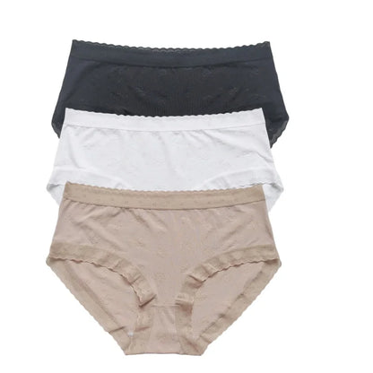 3Pcs/Set Low Rise Briefs Women Ice Silk Panties Breathable Seamless Underwear Solid Color Female Underpants Sexy Lingerie M-XL