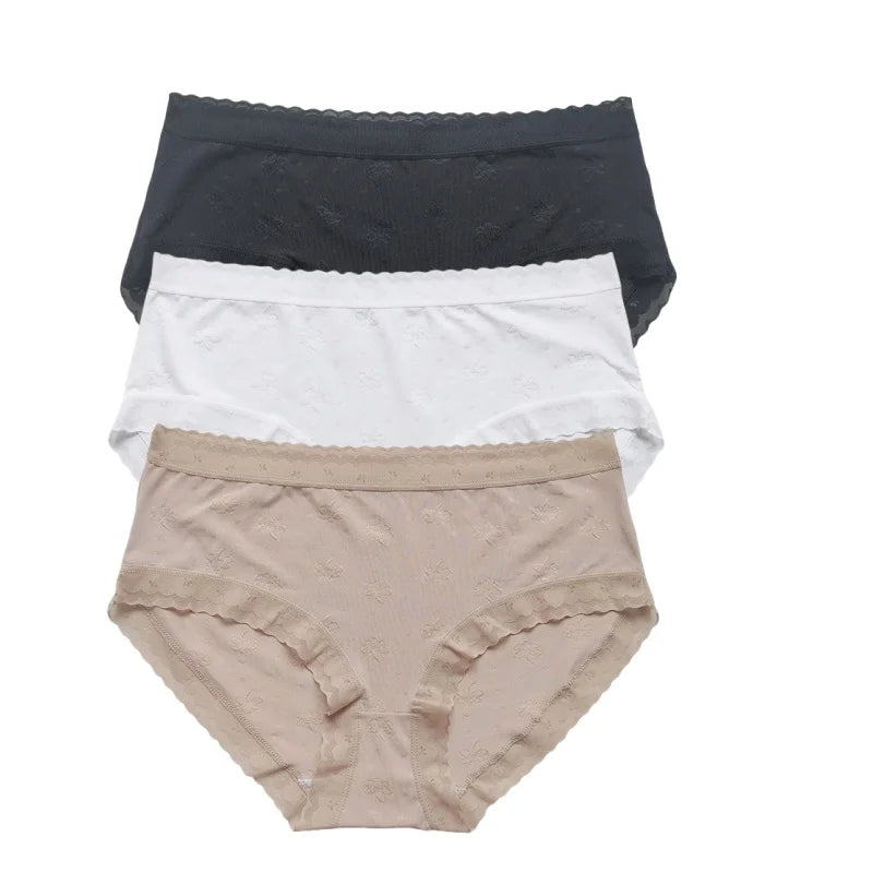3Pcs/Set Low Rise Briefs Women Ice Silk Panties Breathable Seamless Underwear Solid Color Female Underpants Sexy Lingerie M-XL
