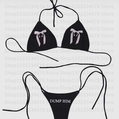 2000s  Woman Punk New Beach Swimwear Emo Girls Y2k Style Gothic Grunge Swimsuit  Bikini Y2K Bathing Suits Halter Strappy Lace Up