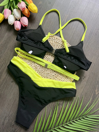 RUOTONSEPT Sexy Solid Splicing Bikini Set Women's Swimsuit Two-piece Triangle Thong Swimwear Bathing Suit Brazilian Biquinis