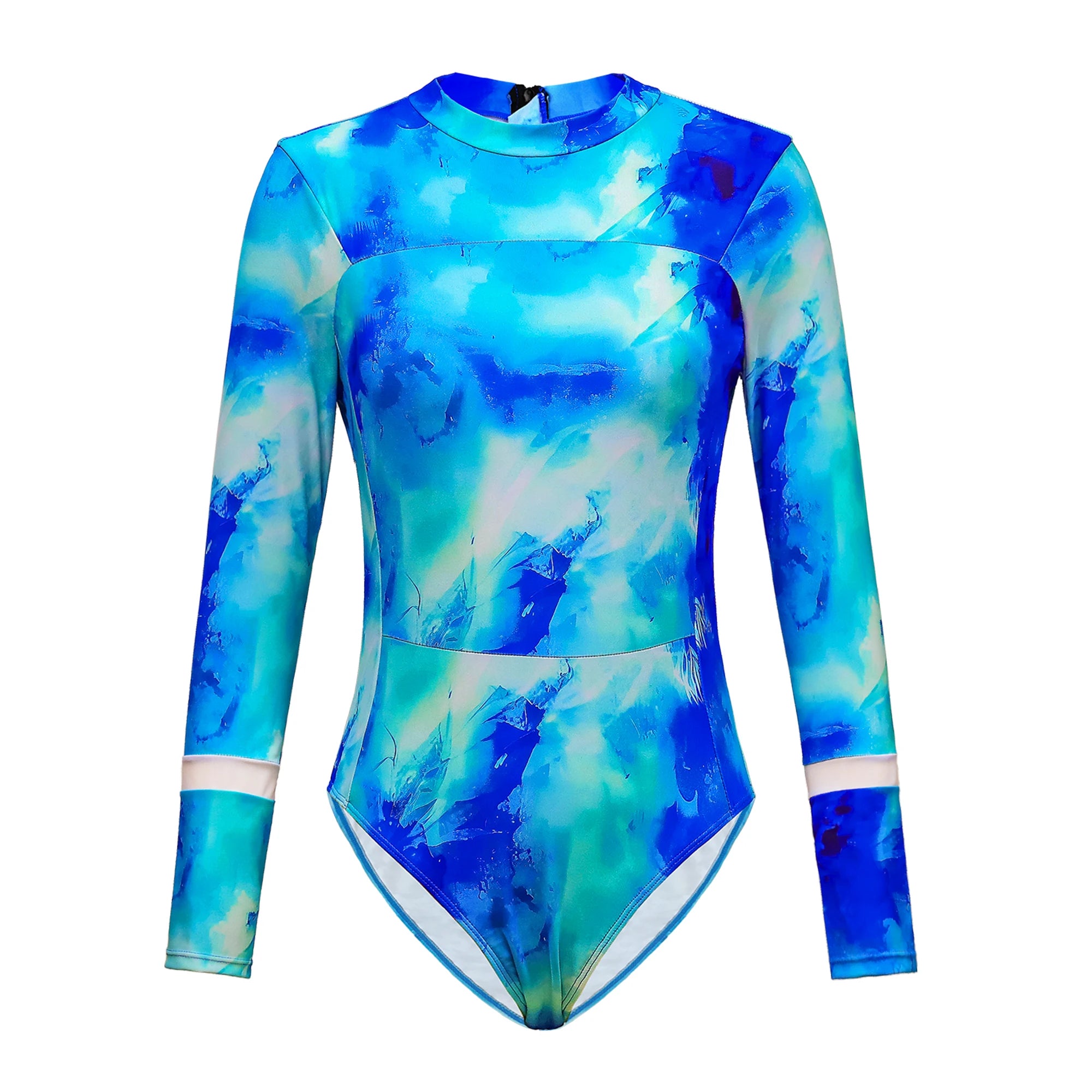 Vintage Mesh Print Swimming Suit for Women Long Sleeve High Waist One Piece Swimsuit 2025 Beach Bathing Suit Купальник
