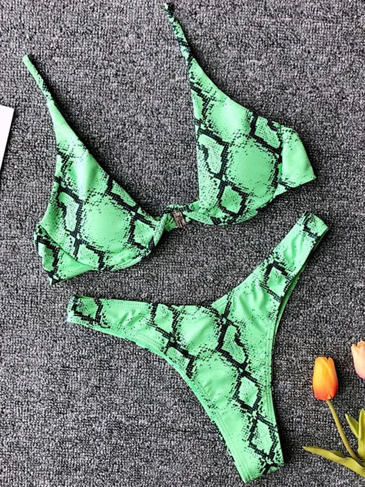 Sexy Neon V-bar Underwired Bikini 2025 Female Ribbed Swimsuit Women Thong Swimwear Two-pieces Bikini set Push up Bathing Suit