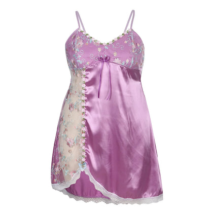 XL~5XL Plus Size Floral Embroidery Lingerie Nightdress - Sheer Mesh,Spaghetti Straps, Lace Trim. sexy lingerie,sexy adult female