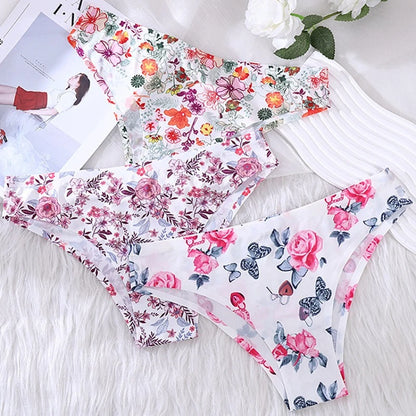 Ice Silk Seamless Flowers Panty Printed Women Panties Low-waist Sexy Lingerie Underwear Female Comfortable Cozy Sexy Lingerie