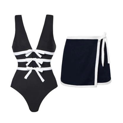 2025 Sexy Women's Swimsuit New Strapless Simple One-piece Swimwear with Shorts Two-piece Set Sliming Bodysuit Beachwear Monokini