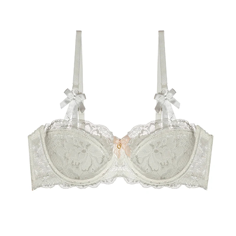 Victorian Style French Lace Lingerie Set Small Boobs, Anti Sagging Thin Half Cup Push Up Bra Wireless Comfort for Women Elegant