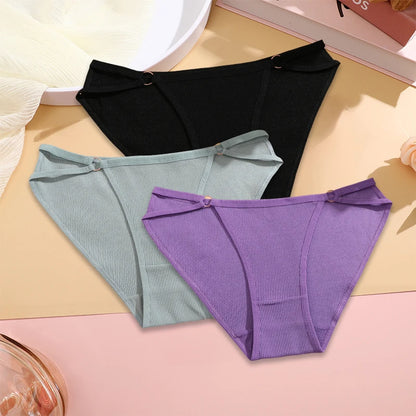FINETOO 3PCS/SET Women Cotton Panties Women Sexy Low Rise Briefs Female Breathbale Underwear Button Design Pattern Soft Lingerie