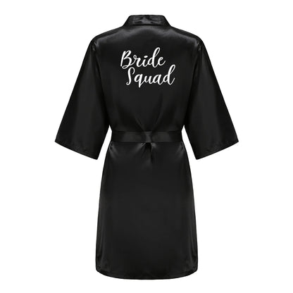 Black Women Silky Satin Robe Wedding Bridal Party Bride Bridesmaid Robes Kimono Loungewear Dressing Gowns
