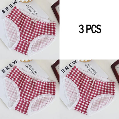 3pcs Cotton Women's Panties Sweet Cute Printed Student Mid-Waist Underwear Fashionable Breathable Girls Daily Briefs