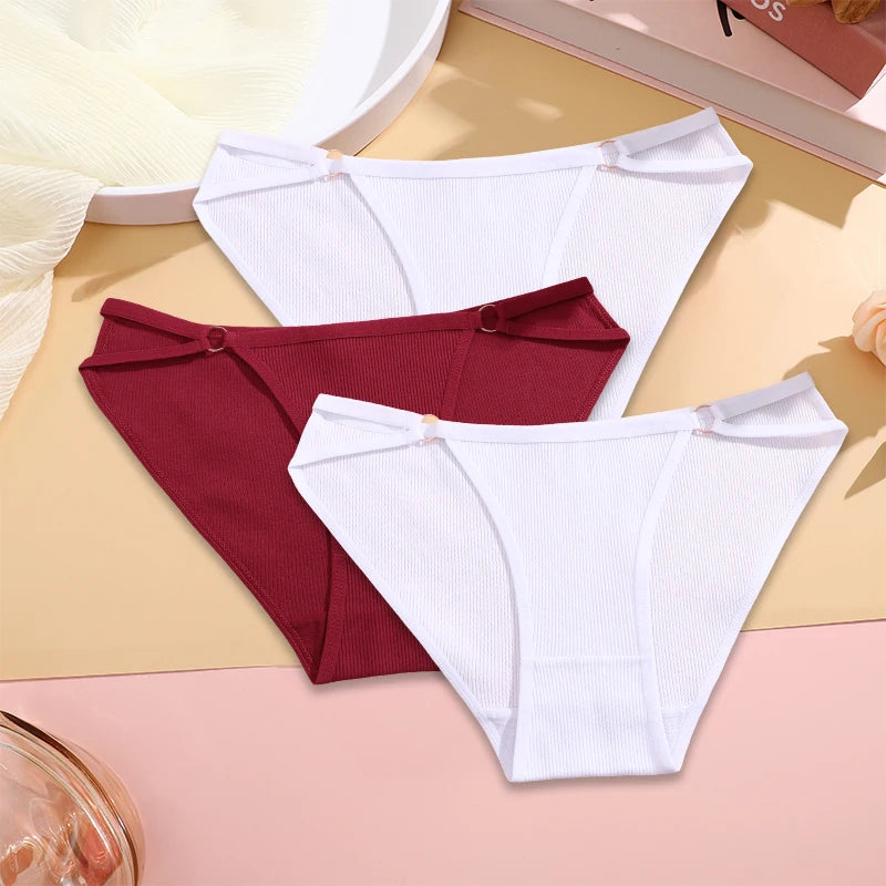 FINETOO 3PCS/SET Women Cotton Panties Women Sexy Low Rise Briefs Female Breathbale Underwear Button Design Pattern Soft Lingerie