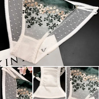 High-end Lace Panties Women's Fashion Embroidery Tapered Mesh Briefs Low Rise Sexy Cut-outs Famale Cotton Crotch Underwear New