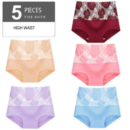 5Pcs Women Panties High Waist Body Shaper Underwear Print Girls Briefs Soft Sexy Underpants Breathable Cotton Female Lingerie