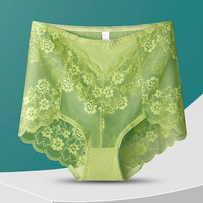 Women High Waist Plus Size Panties Sexy Lace Mesh Floral Transparent Briefs Fashion Underpants Lingerie  Seamless Underwear
