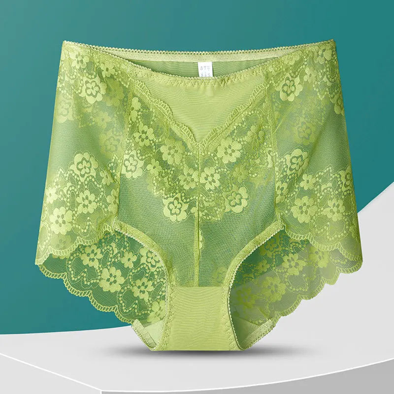Women High Waist Plus Size Panties Sexy Lace Mesh Floral Transparent Briefs Fashion Underpants Lingerie  Seamless Underwear