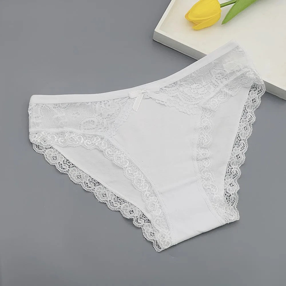 Moonflame 5 Pcs Female Underwear Girls Low Rise Cotton Briefs Sexy Lace Adult Women's Sexy Panties