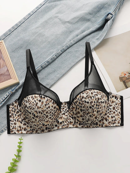 Plus Size Underwire Bra Leopard Print Full Coverage Wire Support Push Up Comfortable Lingerie for Big Women 1XL-4XL