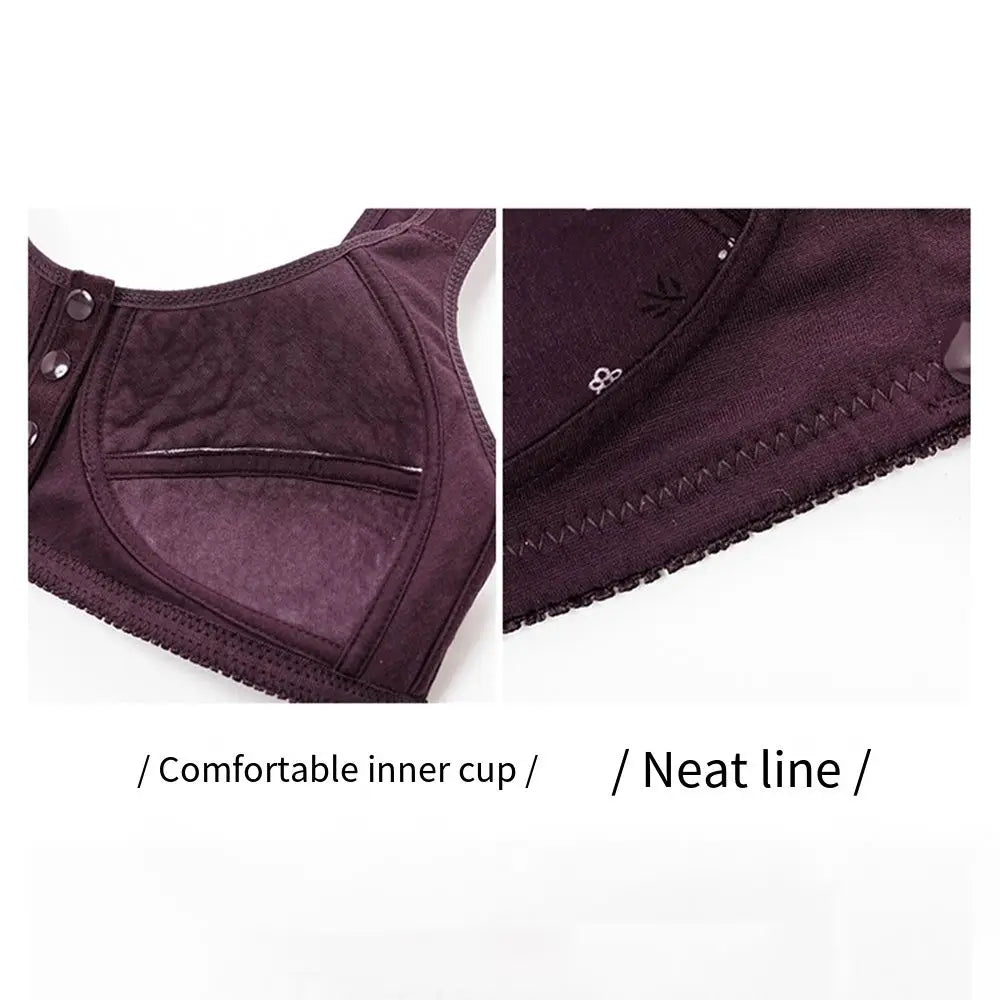 Comfortable Daisy Bras for Older Women Convenient Breathable Front Close Button Cotton Bras Widened Shoulder Straps