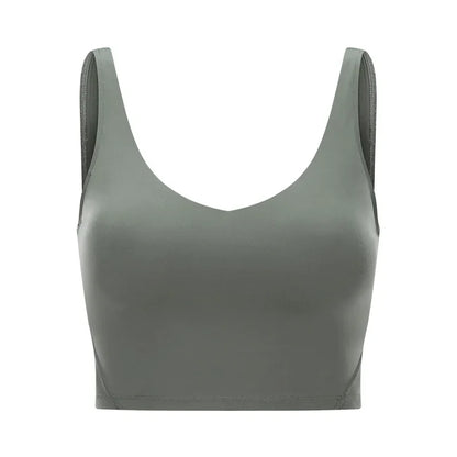 SHINBENE Women's V-neck Slimming Fitness Long-sleeve Padded Short-sleeve Sports Bra Yoga Bra Classic Athletic Tank Top