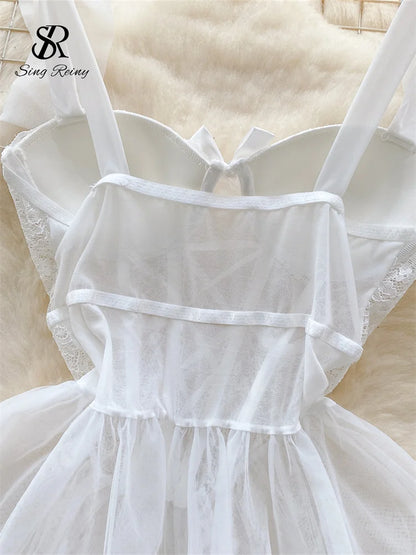 SINGREINY Sexy Role Play Wedding Dress Female Spaghetti Strap Sheath Sleepwear Nightwear Women Lace Spliced Gauze Erotic Pajamas