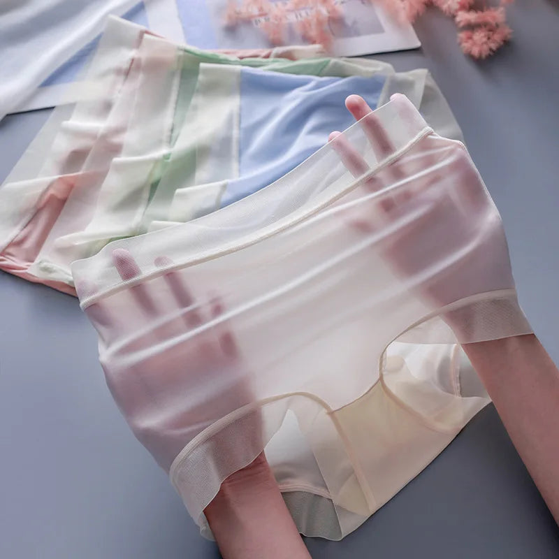 New Ice Silk Nude Underwear Ultra Thin High Waist Traceless Women's Breathable Crotch High Size Underpants