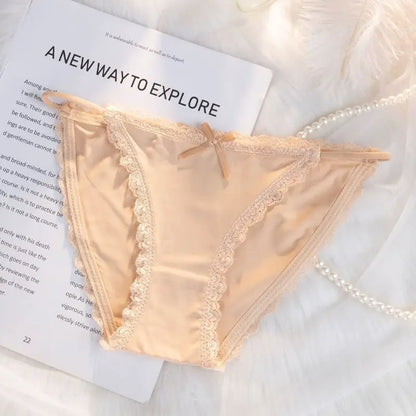 Ice Silk Women's Panties Lace Low Waist Sexy Thong Underwear Summer Solid Color Briefs Bikini G-String Ladies Lingerie