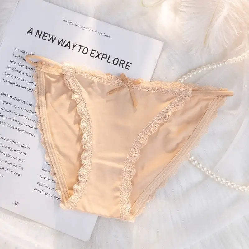 Ice Silk Women's Panties Lace Low Waist Sexy Thong Underwear Summer Solid Color Briefs Bikini G-String Ladies Lingerie