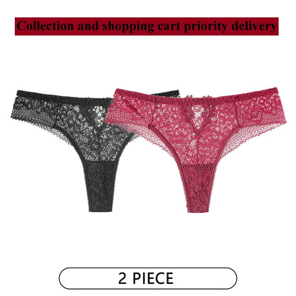 CINOON 2Pcs/Lot Women Sexy Lace Embroidery Panties Low-waist Underwear G String Hollow Out Lingerie Temptation Thong Intimates