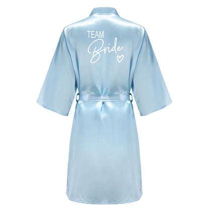 Wedding Party Team Bride Robe Kimono Satin Pajamas Bridesmaid Bathrobe With White Letters YE8171