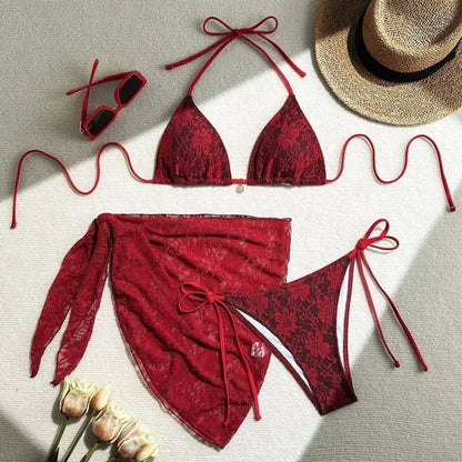 Lace Sexy Bikinis Female Swimsuits Women Three-Piece Swimwear Beach Swimming Wear Bathing Suits Brazilian Bikini Set Pool Bather