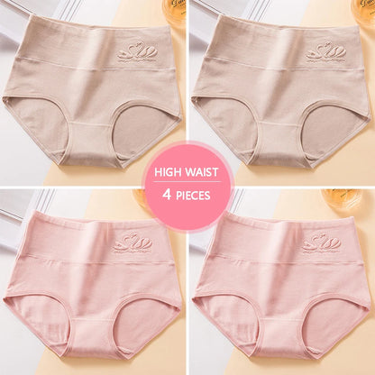 Plus Size M-5XL 4Pcs/Set High Waist Cotton Panties Women Body Shaper Underwear Soft Print Girls Briefs Slimming Female Lingerie