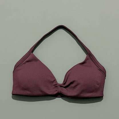 HISTELLO Impact Strappy Bra Gym Top Women High Support Thin Strap Halter Sports Seamless Bras Scrunch Push-up Workout Yoga Tanks
