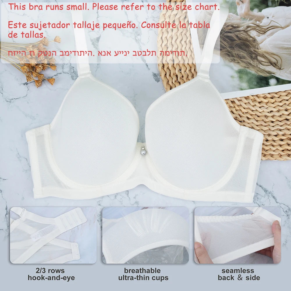 Sheroine Plus Size Women's Bra Full Coverage Ultra-thin Mesh Supportive Plunge T-Shirt Push Up Lift Everyday Lightly Lined Bras